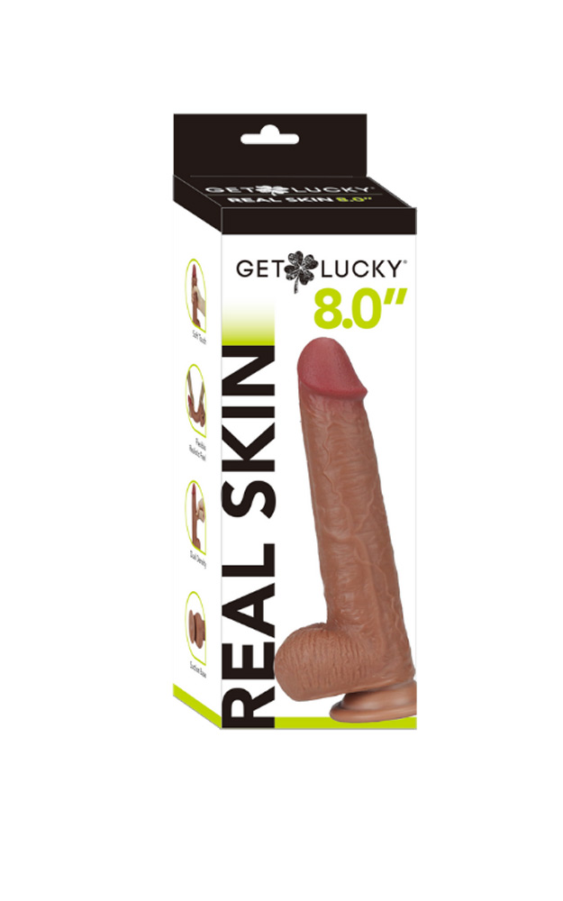 dgfnTLh34eAotAJFwS4x0Kg1waJgD2Z7 Get Lucky Real Skin 8" Dual Layer Dildo Light Brown - Image 1