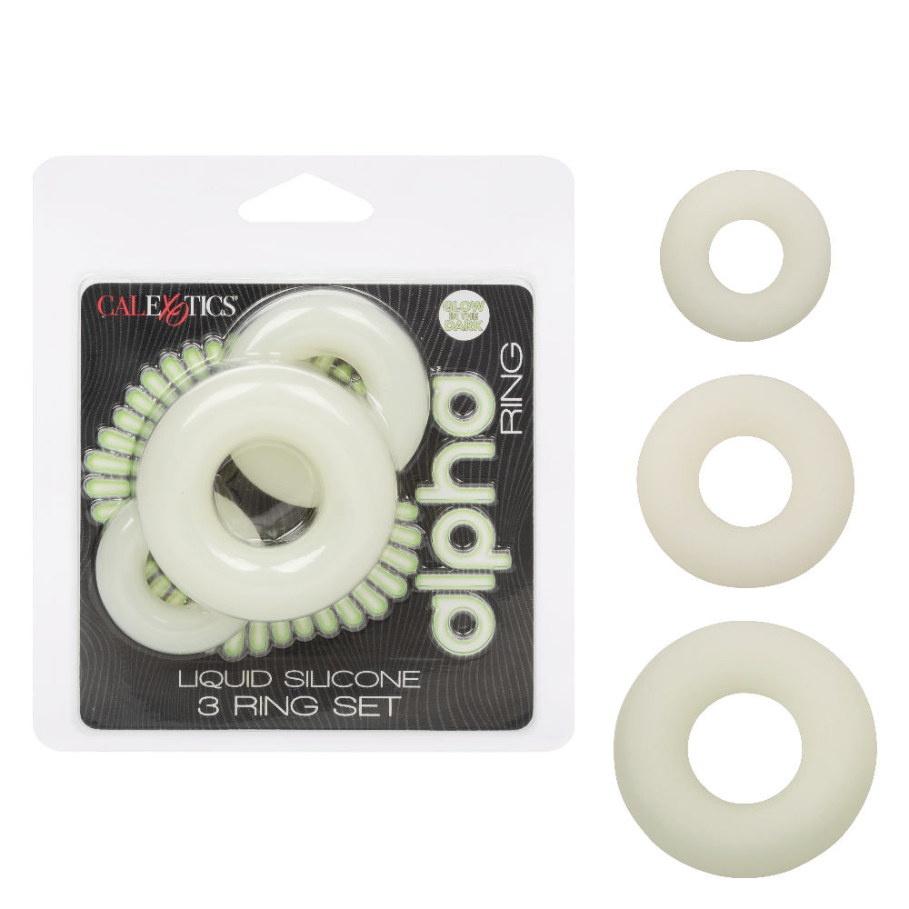 dzPM3ISsZRtf28kZuJPtqGDDJK6ueBZu Alpha Glow-in-the-Dark Liquid Silicone 3 Ring Set - White - Image 1