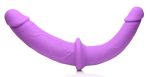 Double Charmer Silicone Double Dildo With Harness - Purple - Image 4