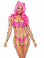 Rainbow Fishnet Long Sleeved Mini Dress - One Size - Rainbow - Image 2