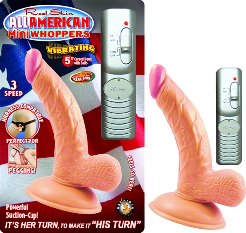 f8b3c087fec37d2add7a83dc7820ef14 All American Mini Whoppers Vibrating 5-Inch Curved Dong With Balls-Flesh - Image 1