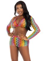 3 Pc Net Bra Top With Shrug and Boy Shorts - One Size - Multicolor - Image 4