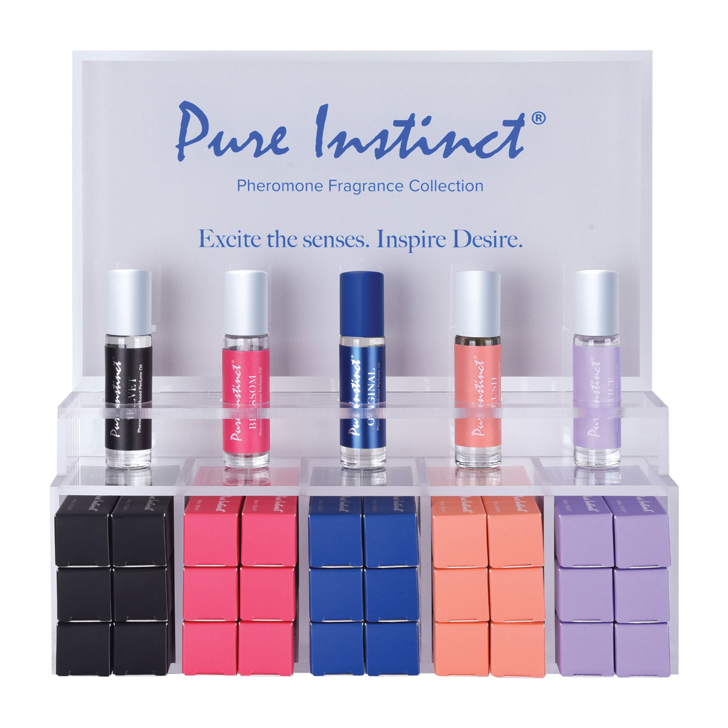 gO7sYxZYqp920uRrUnToFns0hLL2Xxds Pure Instinct Pheromone Perfume Oil Roll on 10.2 ml Acrylic Display With Testers and Product 36 Pieces - Image 1