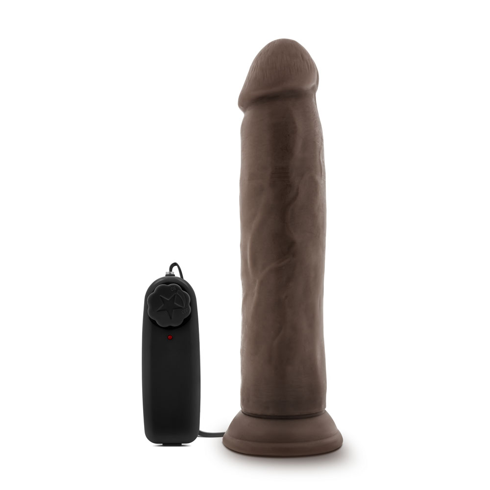 www.blushnovelties.com Dr. Skin - Dr. Throb - 9.5 Inch Vibrating Realistic Cock With Suction Cup - Chocolate - Image 1
