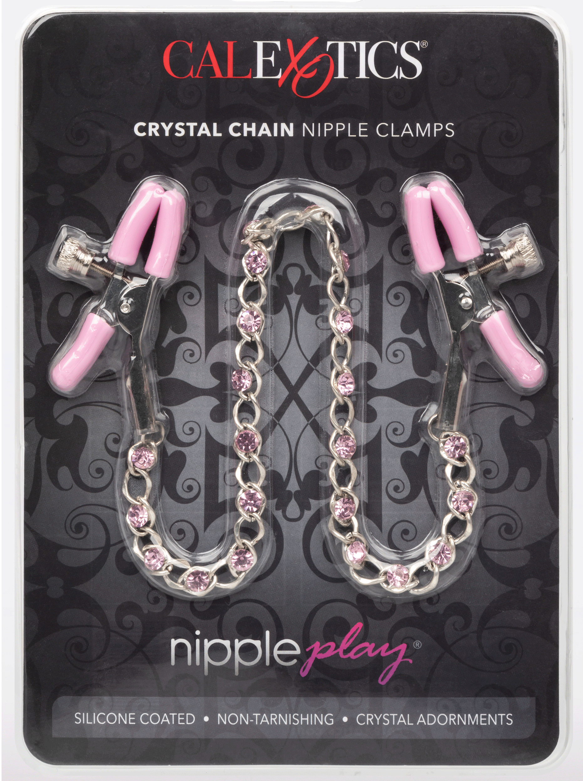 htwkfh1ZRS0bPOyTJ3jI0JF0dOb9yRFx Nipple Play Crystal Chain Nipple Clamps - Pink - Image 1