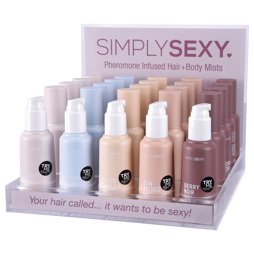hziVglcB Simply Sexy Pheromone Hair and Body Mist Acrylic Display With Testers 26pc - Image 1