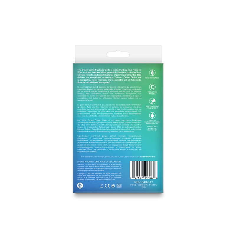 iA4PugJ9 Colours Curve Vibrating 5" Dildo - Teal - Image 1
