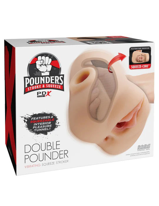 idwoWgTE Pdx Plus Double Pounder Vibrating Squeeze Stroker - Light - Image 1