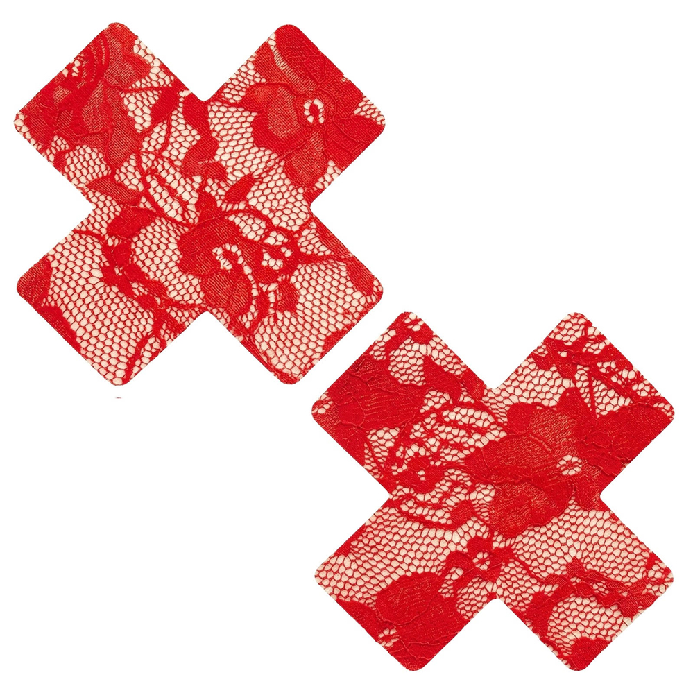 jbIgch5L Red Lace X Nipple Cover Pasties - Image 1