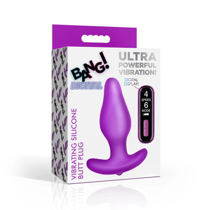 k22ezpi9 Vibrating Silicone Butt Plug With Digital Remote - Purple - Image 1
