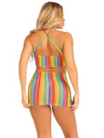 Rainbow Stripe Cross Over Mini Dress - One Size - Multicolor - Image 4
