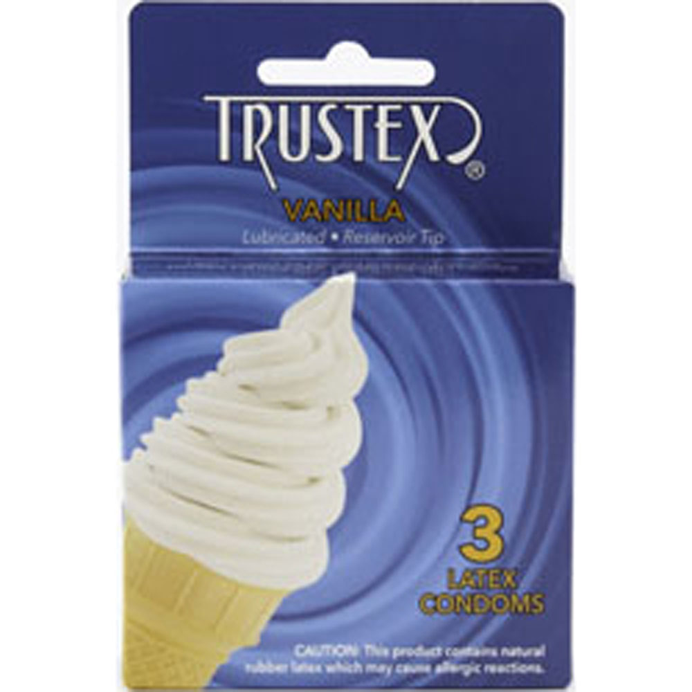 l1wYX1hxk6oWrFj1sVl53Y4Sldp2IhCO Trustex Flavored Lubricated Condoms - 3 Pack - Vanilla - Image 1