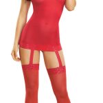 Sheer Garter Dress - One Size - Red