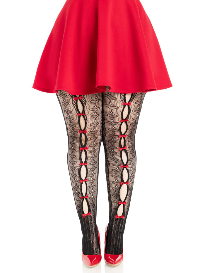 lG1erwJw Plus Sweetheart Striped Tights Black Red - Image 1
