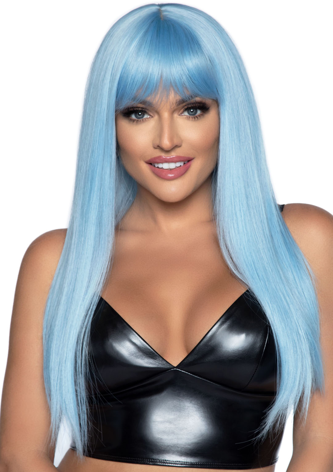 nsQ2IcNyqPfXrHgYpCZQGDTcOdWyozya 24 Inch Long Straight Bang Wig Blue - Image 1