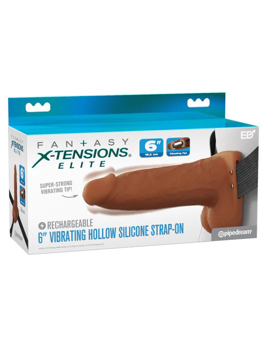 nx9XEL7L Fantasy X-Tensions Elite 6" Vibrating Hollow Silicone Strap-on - Brown - Image 1