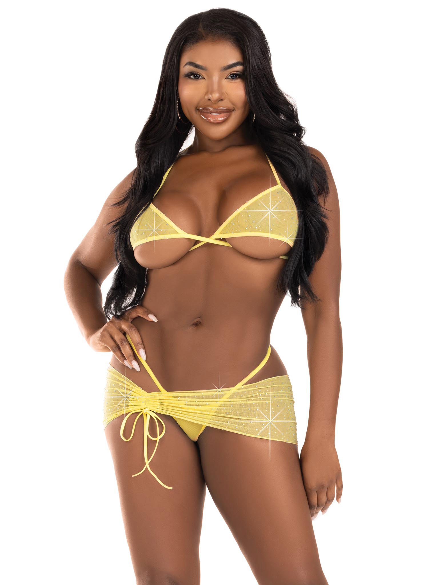 oBbuE4cmpd49eJM2azhaJrzyHWY7ehgJ 3 Pc Rhinestone Mesh Set - Small/medium - Baby Yellow - Image 1
