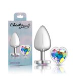 Clear Iridescent Heart Gem Silver Metal Plug - Lg - Image 4