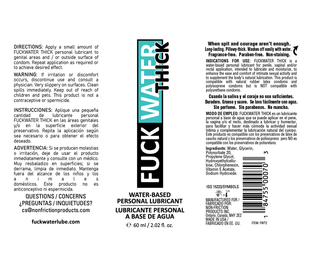 owkLvEAS Fuck Water Thick 2oz Clear Water Based Lubricant - Image 1
