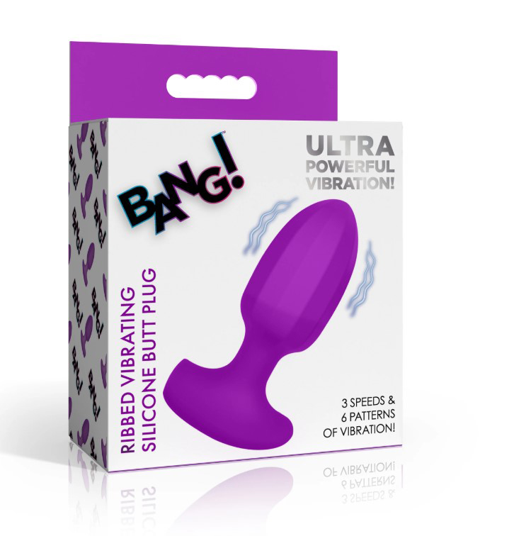pYWqc5rd Ribbed Vibrating Silicone Butt Plug - Purple - Image 1