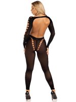 Opaque Cut Out Footless Bodystocking - One Size - Black - Image 4