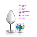 Clear Iridescent Heart Gem Silver Metal Plug - Md - Image 2