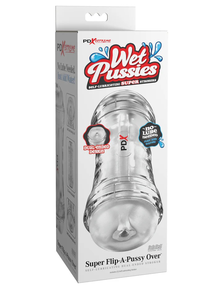 sLMaQq8G Pdx Extreme Wet Pussies Super Flip a Pussy Over Self-Lubricating Stroker - Frosted - Image 1