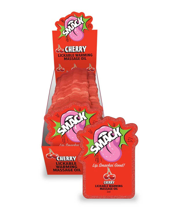 sUkIJ3Qk Smack Lickable Massage Oil, 3ml Pouch Display 36pc - Cherry - Image 1