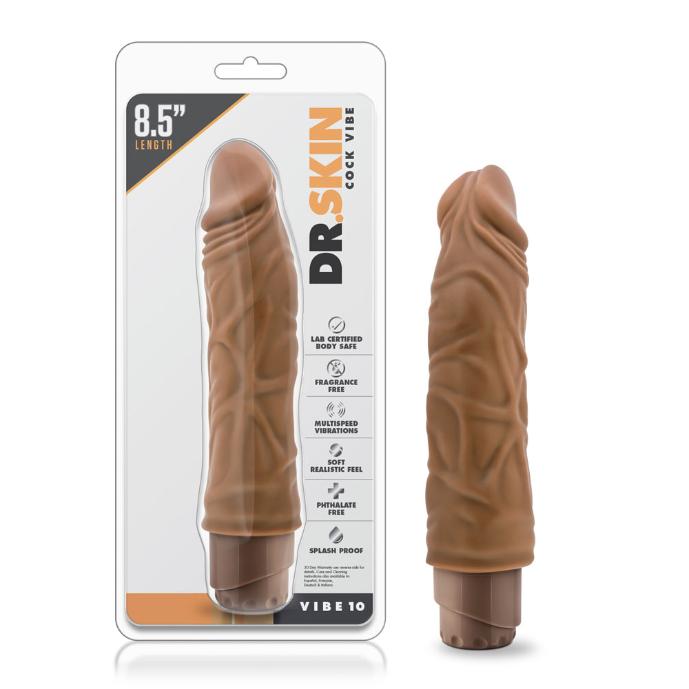 www.blushnovelties.com Dr. Skin - Cock Vibe 10 - 8.5 Inch Vibrating Cock - Mocha - Image 1