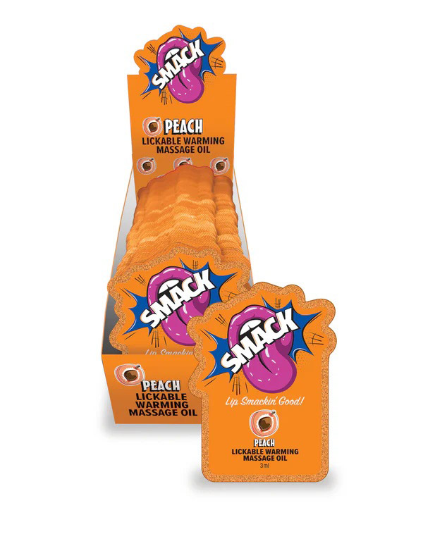 tYBdumHo Smack Lickable Massage Oil, 3ml Pouch Display 36pc -Peach - Image 1