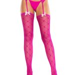 Magenta Heart Lace Trimmed Heart Net Stockings - Net Stockings - With Garter Belt - Os