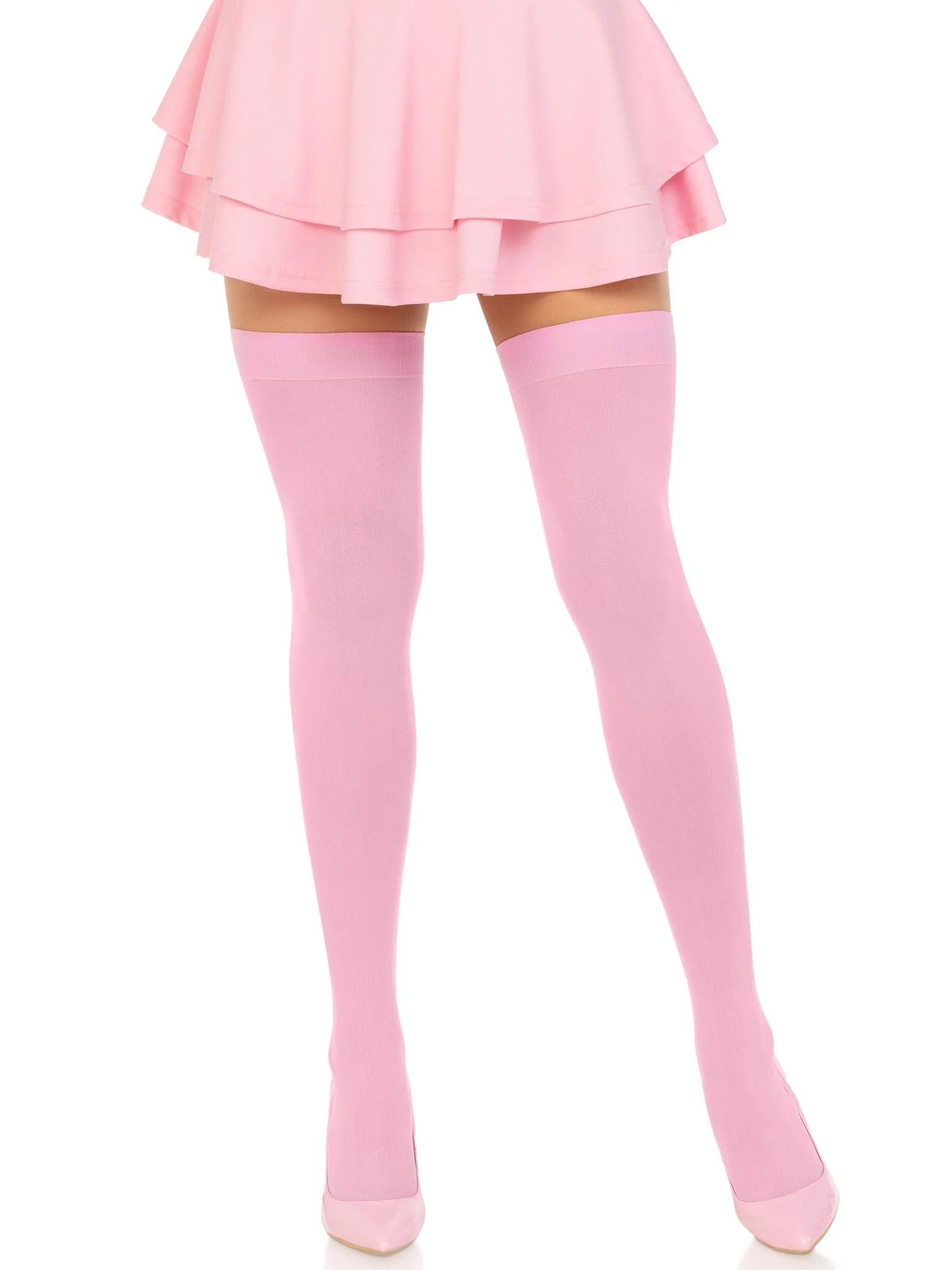 tiUDJZXL84OjMKKj1blYmdchxZRuPIMT Opaque Nylon Thigh Highs - One Size - Pink - Image 1