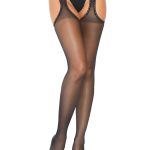 Spandex Sheer Scalloped Suspender Hose - One Size - Black