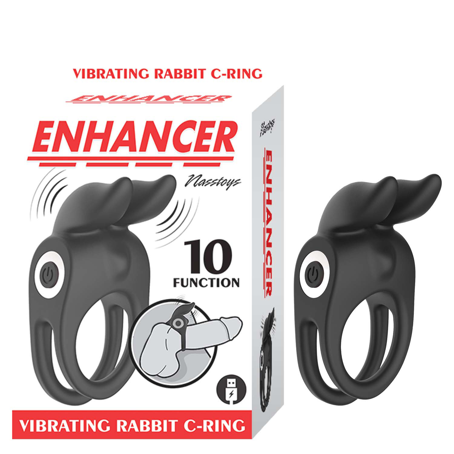 tr2bH0JG Enhancer Vibrating Rabbit C-Ring - Black - Image 1