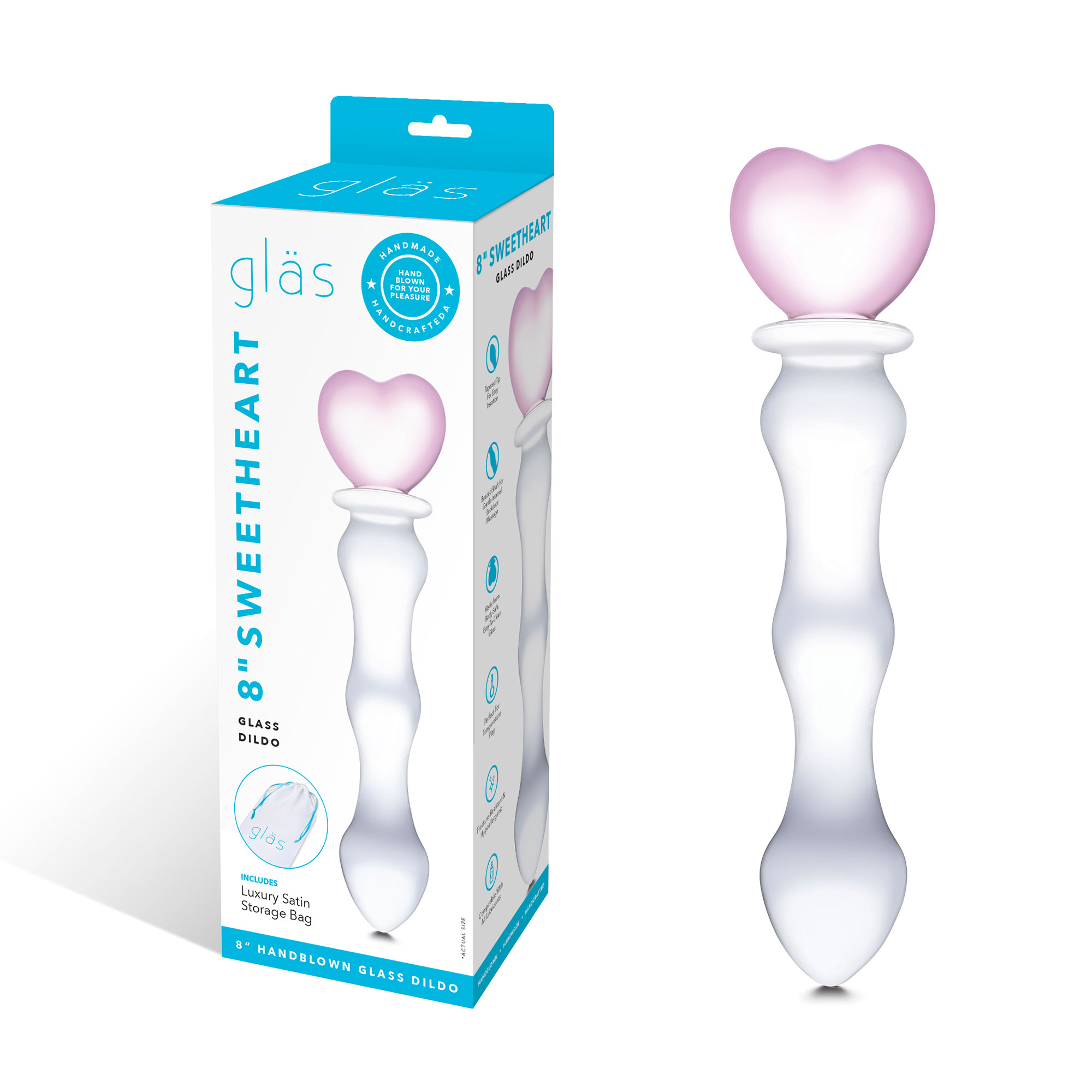 tzweoFuJi8nQEHItcIg9Wi2TepH166vV 8 Inch Sweetheart Glass Dildo - Pink/clear - Image 1