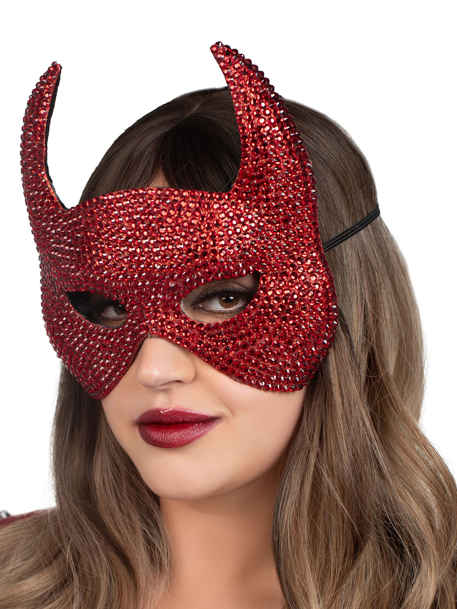 u0vktZqGiaFpcJmyJsseJ6zVrWE0x3Qz Rhinestone Devil Mask - One Size - Red - Image 1