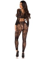2 Pc Lace Crop Top and Footless Tights - One Size - Black - Image 2