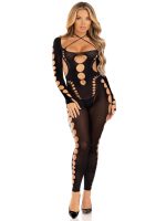Opaque Cut Out Footless Bodystocking - One Size - Black - Image 5