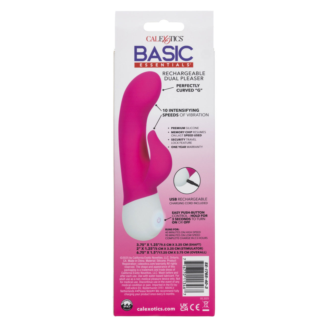 uEz4qeU9 Basic Essentials Rechargeable Dual Pleaser - Pink - Image 1