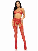 3 Pc Rhinestone Bra Top, G-String, and Garter Belt Stockings - One Size - Red - Image 2