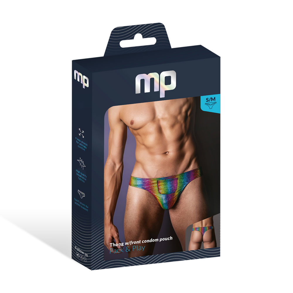 uzb5UB8w Pack and Play Thong with Front Condom Pouch - S/m - Rainbow - Image 1