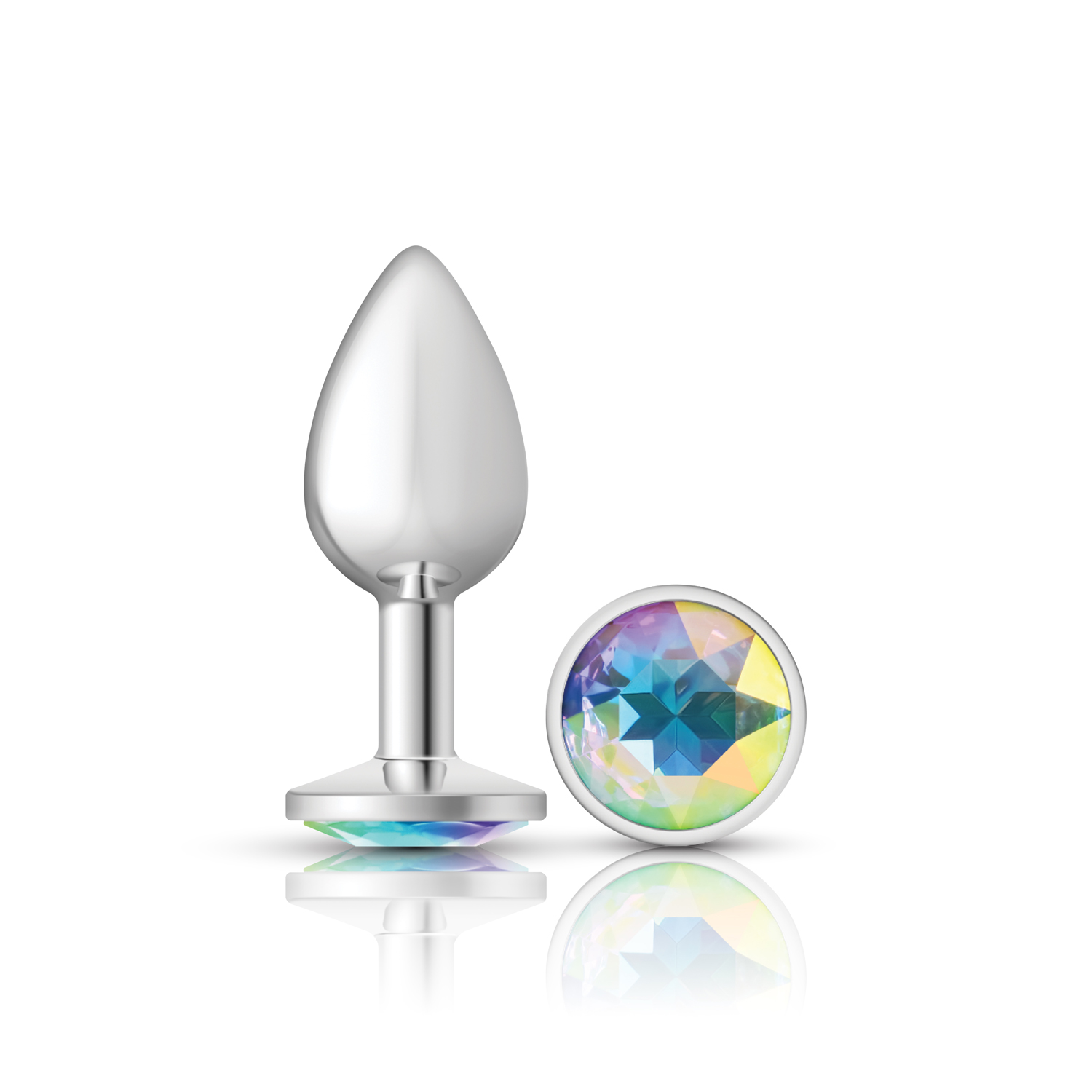 vLlB50UGJBrJDBe4nIZG3VqG3mpbmgLz Clear Iridescent Round Gem Silver Metal Plug - Sm - Image 1