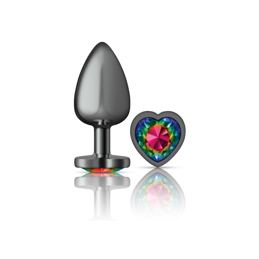 w2AdPW0yFDtDs2VliaAF6utjrcjYDwzG Rainbow Heart Gem Gunmetal Metal Plug - Lg - Image 1