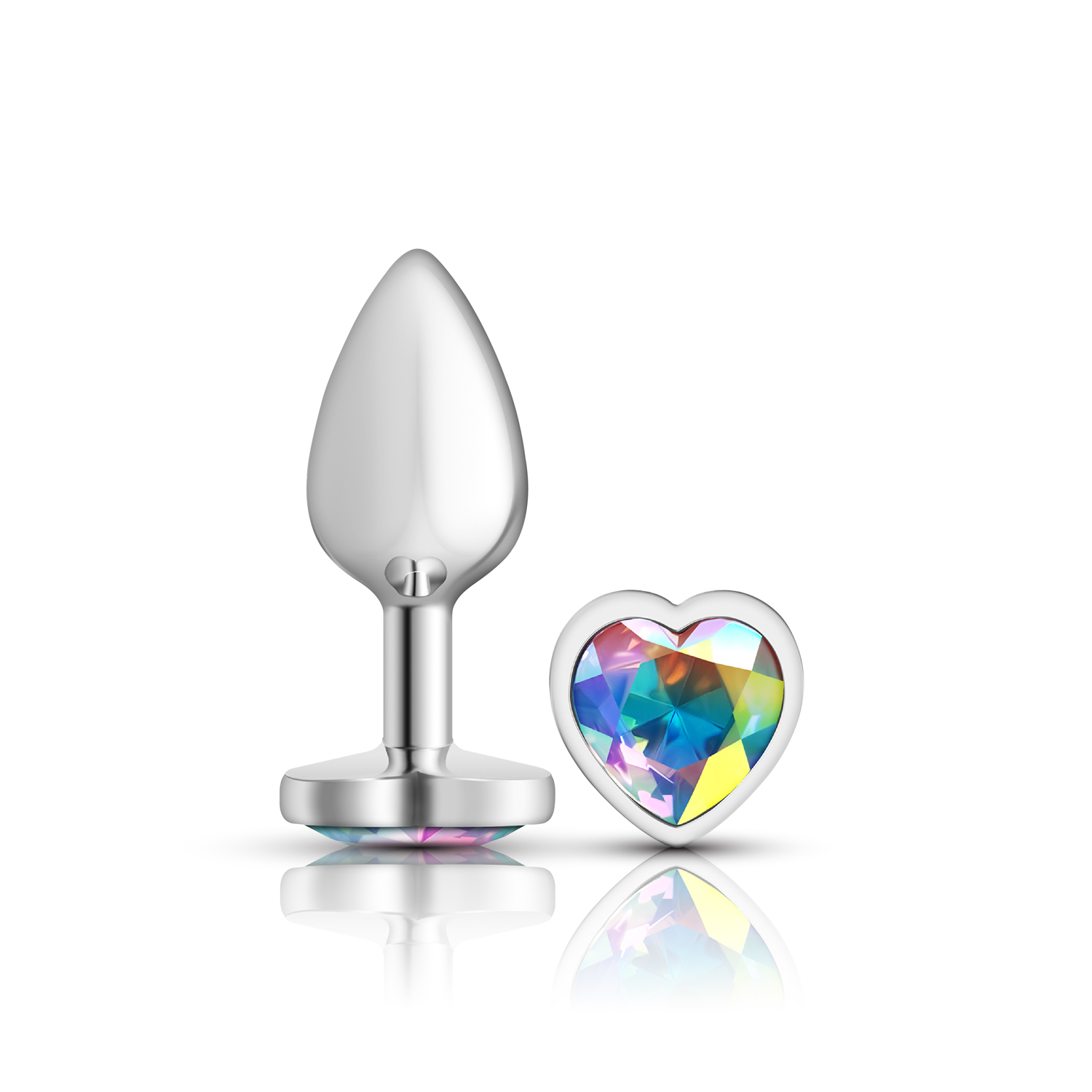 wMUIFmYX5el8AlNlrSC7kIoiw8m0SFxS Clear Iridescent Heart Gem Silver Metal Plug - Sm - Image 1