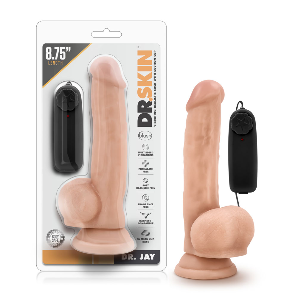 www.blushnovelties.com Dr. Skin - Dr. Jay - 8.75 Inch Vibrating Cock With Suction Cup - Vanilla - Image 1