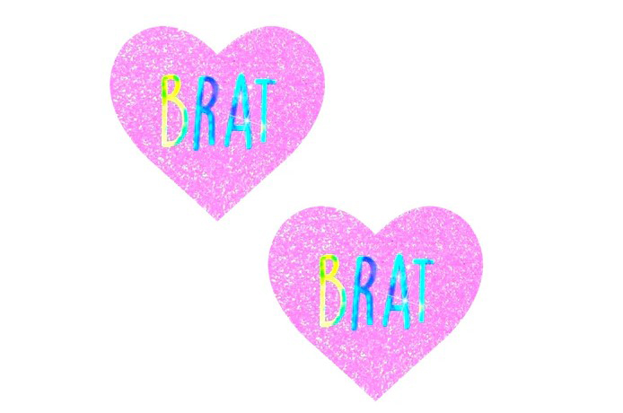 xqunxFtP Brat Holographic Uv Light Pink I Heart U Glitter Nipple Cover Pasties - Image 1
