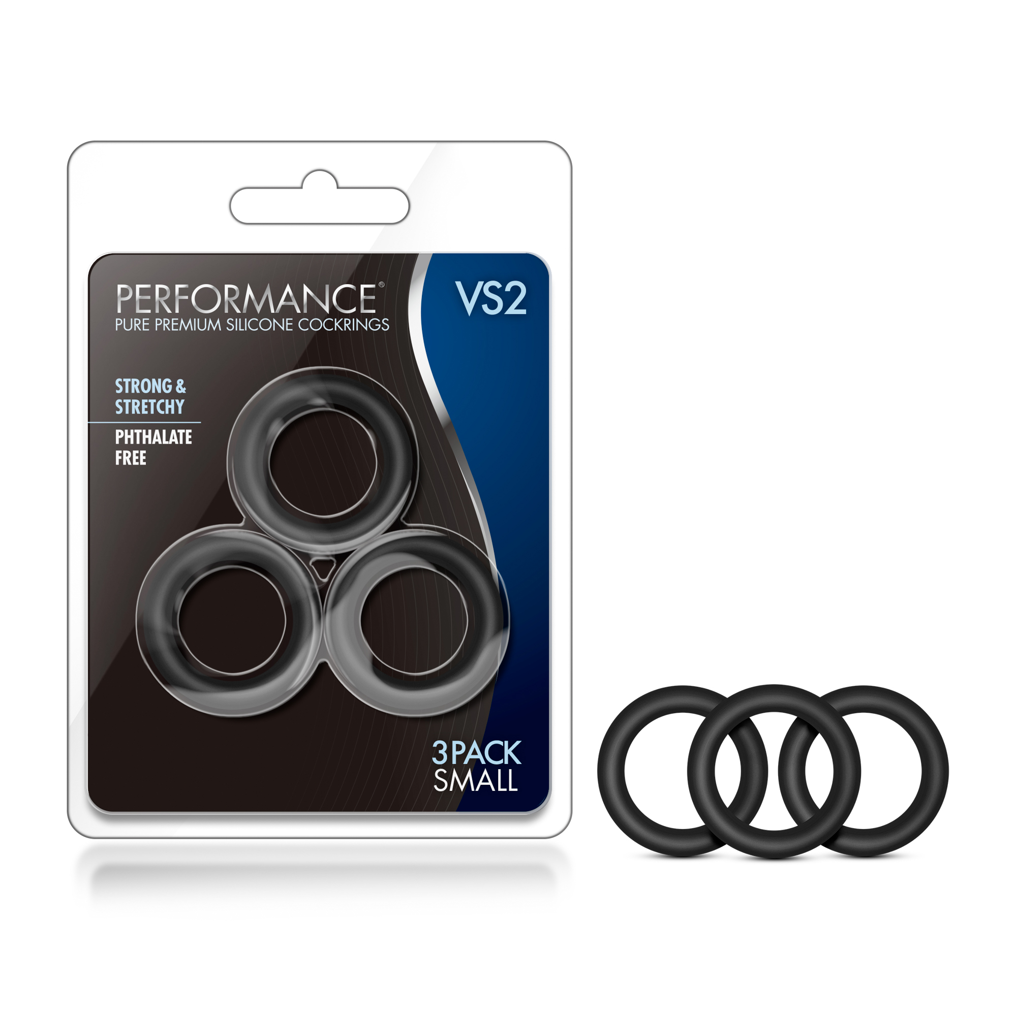 www.blushnovelties.com Performance - Vs2 Pure Premium Silicone Cockrings - Small - Black - Image 1