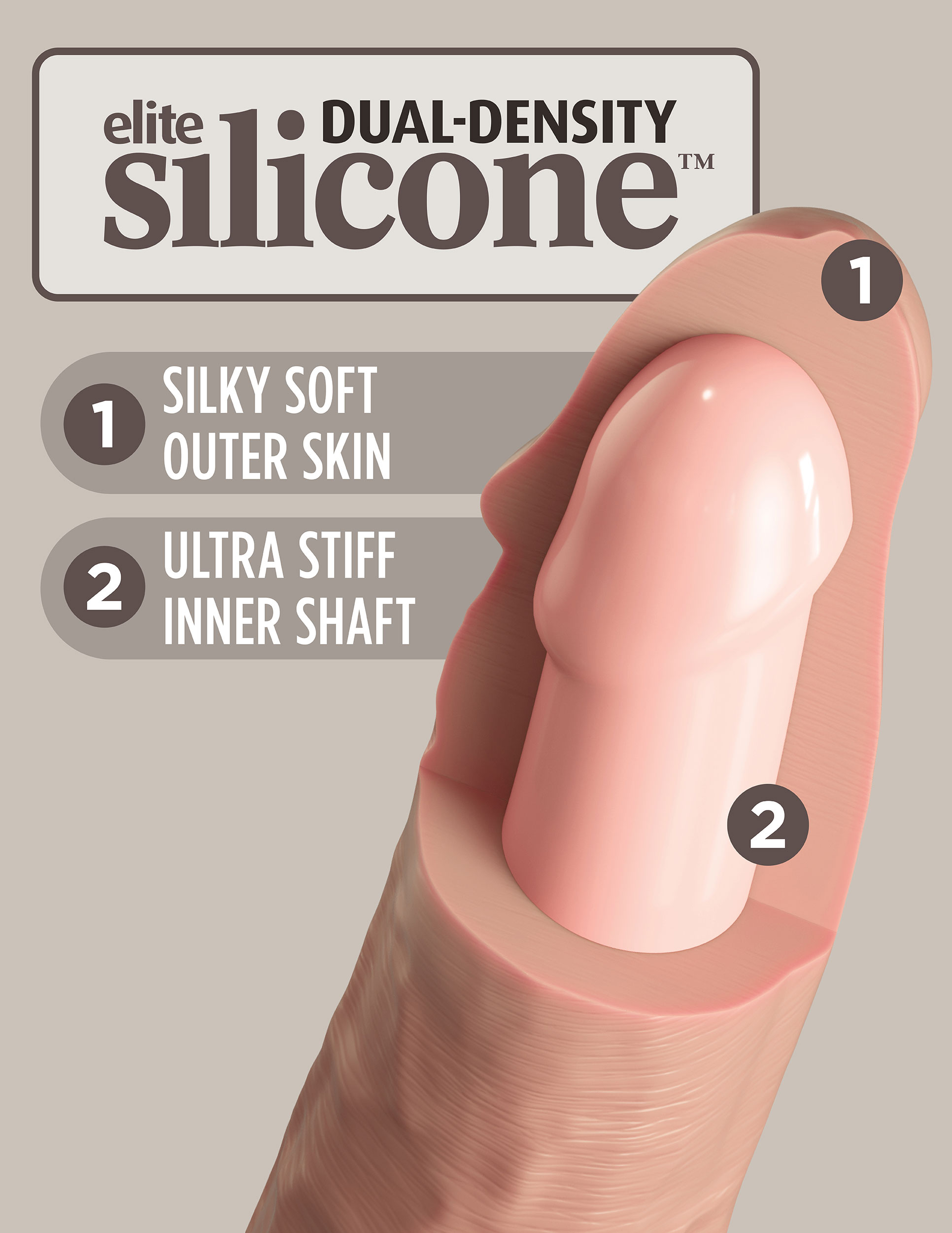 yNx5W7ZFikORkR2QuJ1d3U1ZSCeaAXdQ King Cock Elite 8 Inch Dual Density Silicone Cock - Light - Image 1
