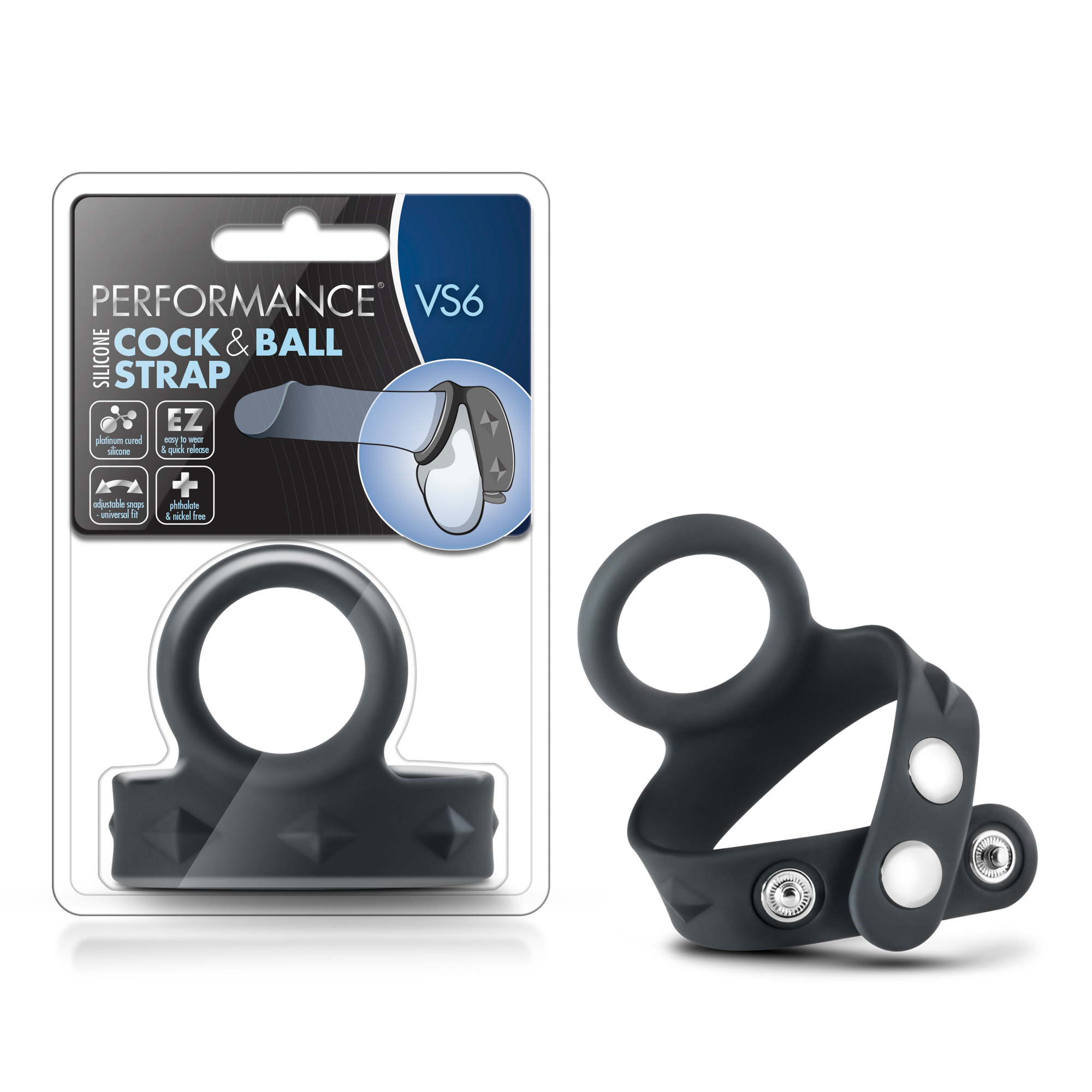 www.blushnovelties.com Performance - Vs6 - Silicone Cock & Ball Strap - Black - Image 1
