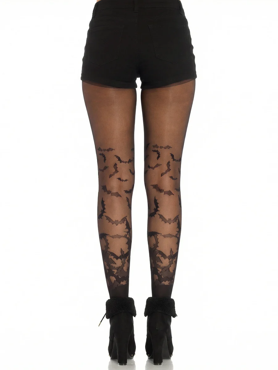 1iUErtWV Bat Wing Sheer Tights Black Os - Image 1